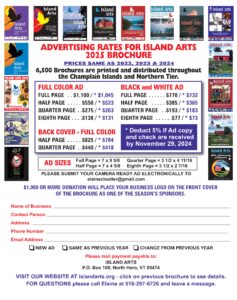 Island Arts Advertising Spec Sheet & Order Form 2022